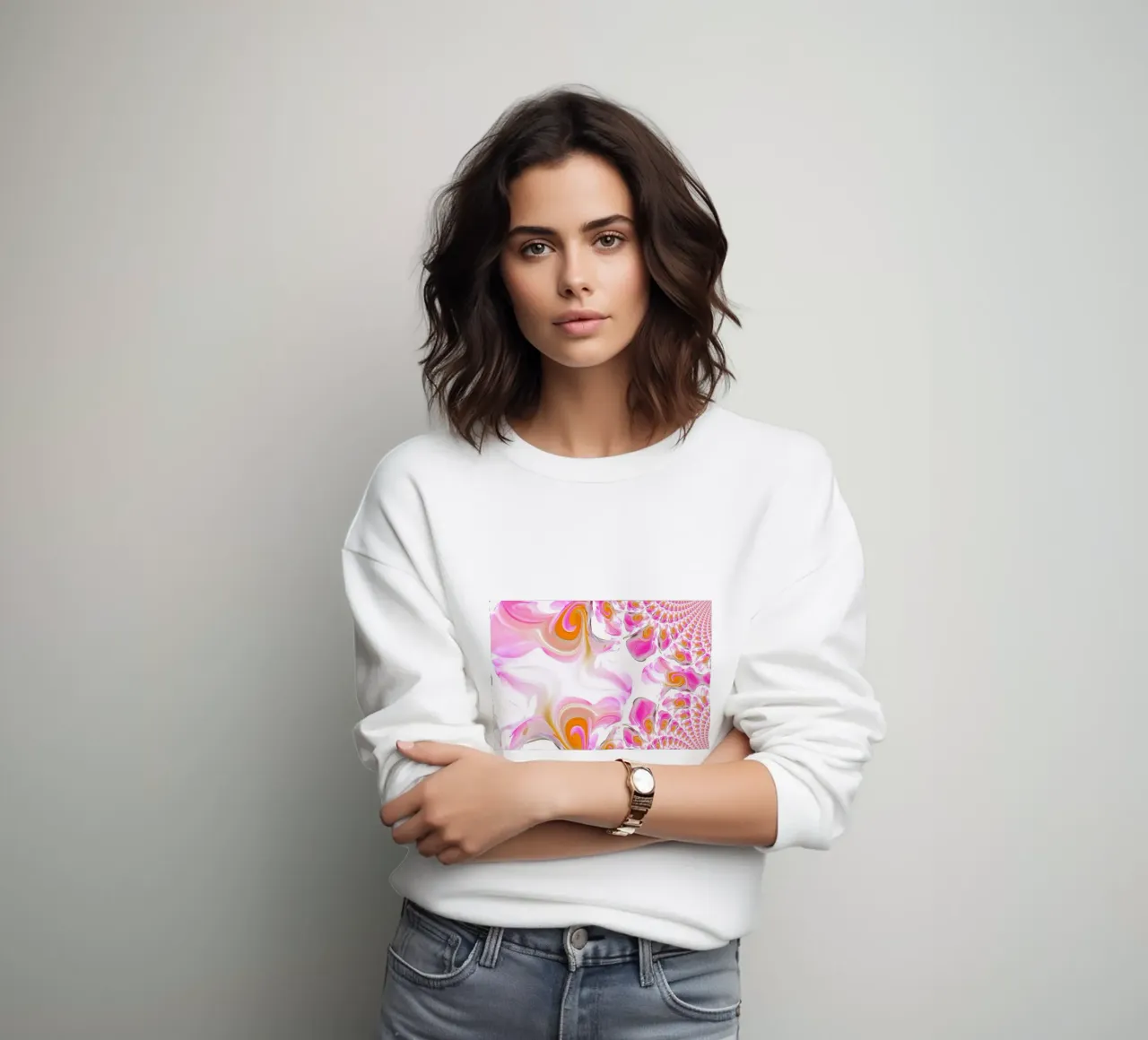 Motif dynamique abstrait en rose, rose, orange, blanc. sweat de Something for you
