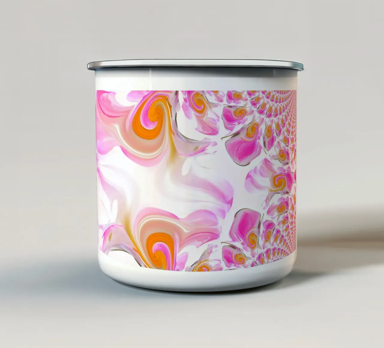 Abstraktes dynamisches Muster in pink, rosa, orange, weiß. Emaille Tasse von Something for you
