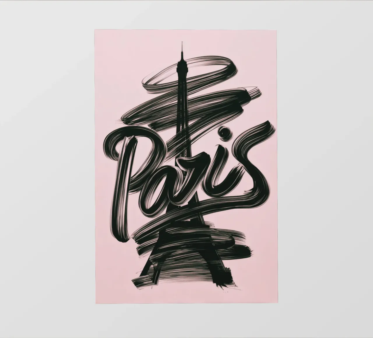 Parigi Torre Eiffel Rosa Poster calligrafico a pennello pellicola backlit da Une Affaire de Filles