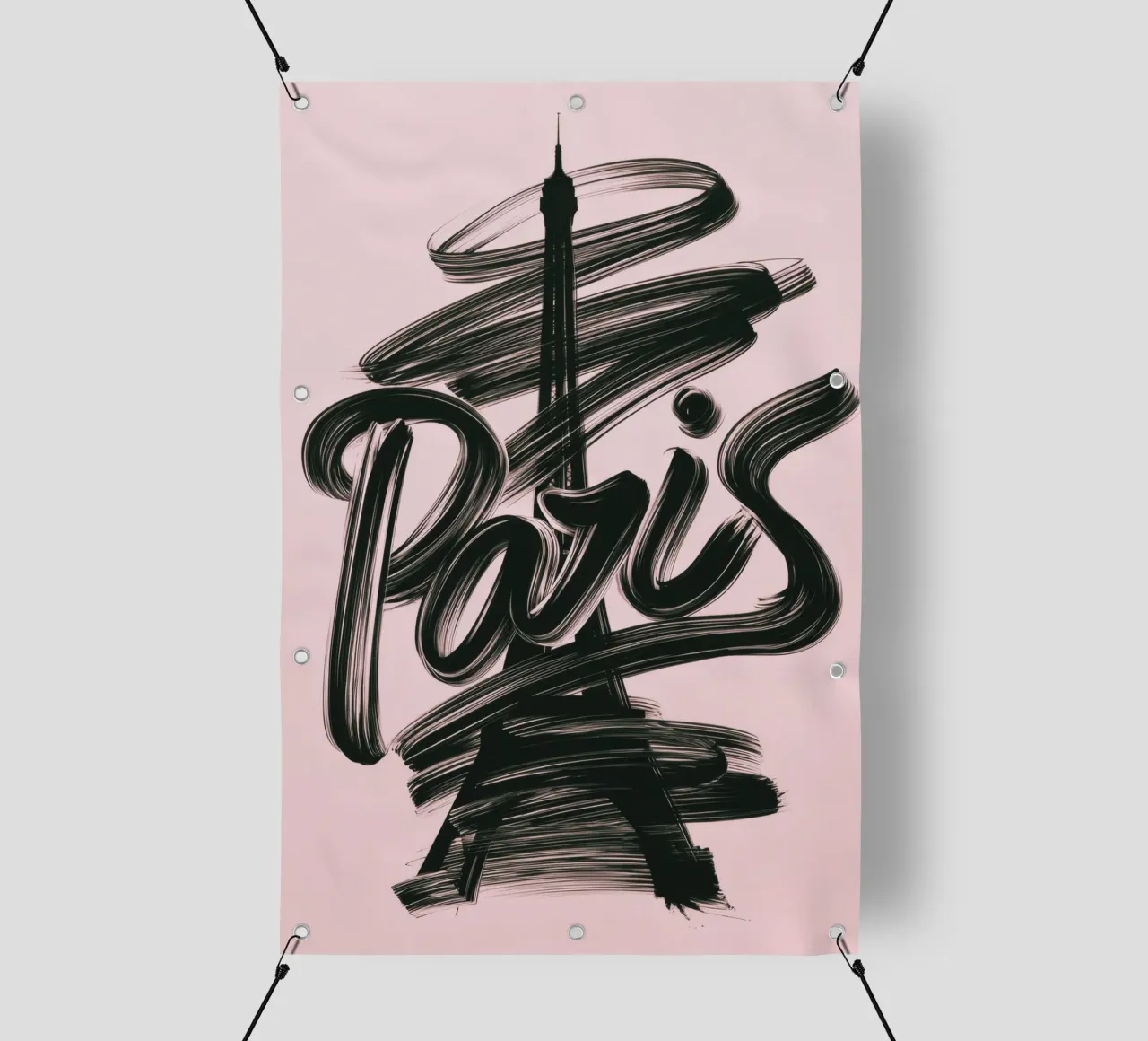 Parigi Torre Eiffel Rosa Poster calligrafico a pennello telo in pvc da Une Affaire de Filles