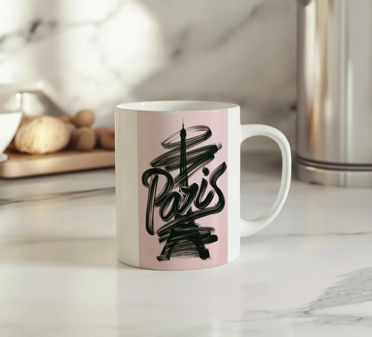 Parigi Torre Eiffel Rosa Poster calligrafico a pennello tazza in ceramica da Une Affaire de Filles
