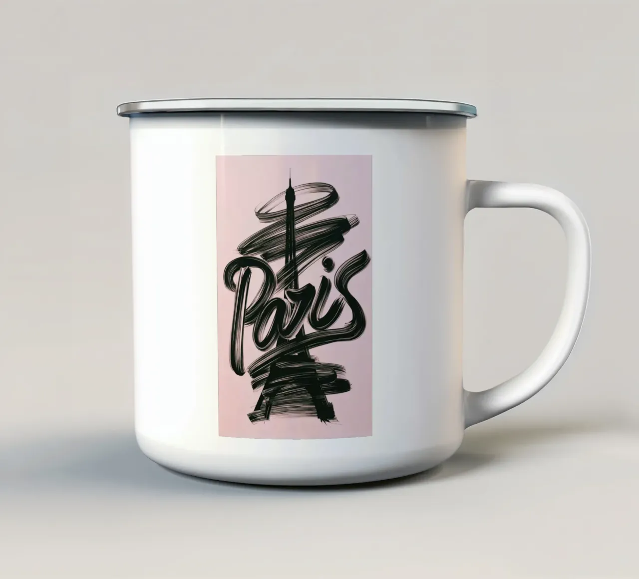 Parigi Torre Eiffel Rosa Poster calligrafico a pennello tazza in smalto da Une Affaire de Filles