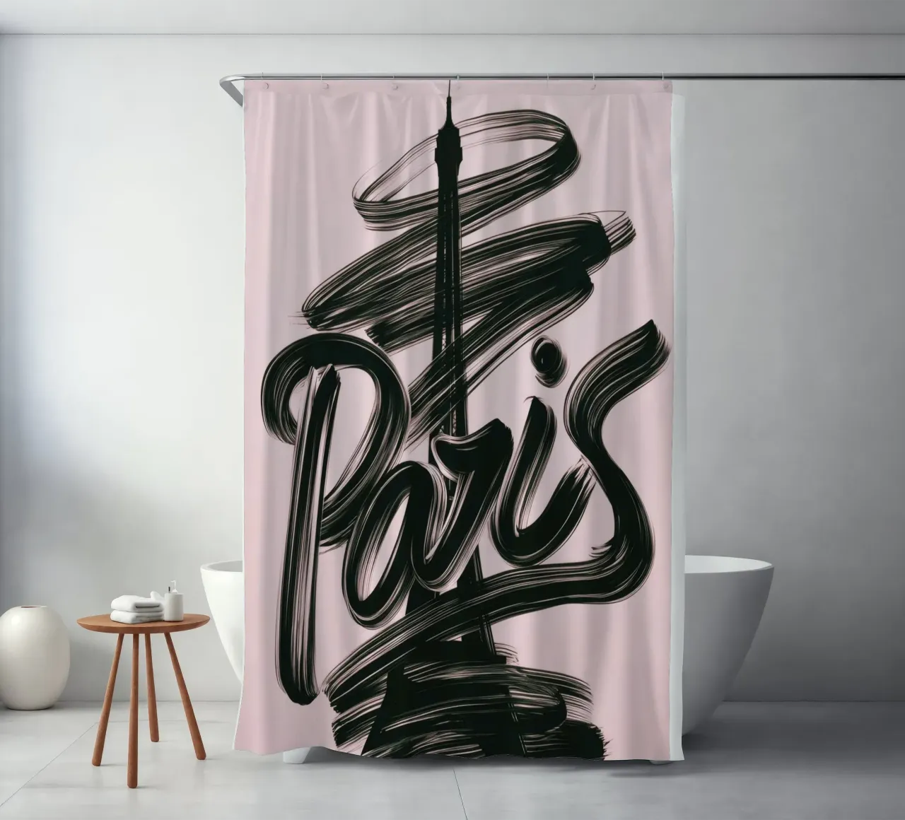 Parigi Torre Eiffel Rosa Poster calligrafico a pennello tenda da doccia da Une Affaire de Filles