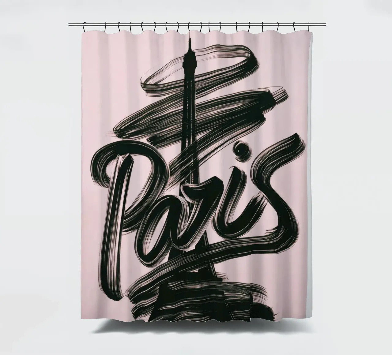 Parigi Torre Eiffel Rosa Poster calligrafico a pennello tenda da doccia da Une Affaire de Filles