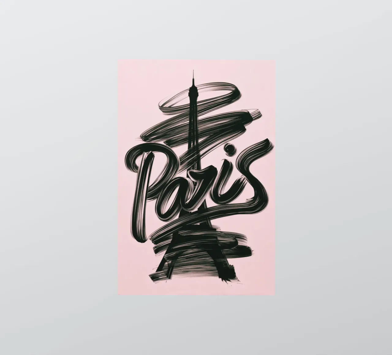 Parigi Torre Eiffel Rosa Poster calligrafico a pennello adesivo da Une Affaire de Filles
