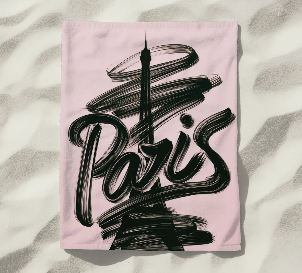 Parigi Torre Eiffel Rosa Poster calligrafico a pennello telo mare da Une Affaire de Filles