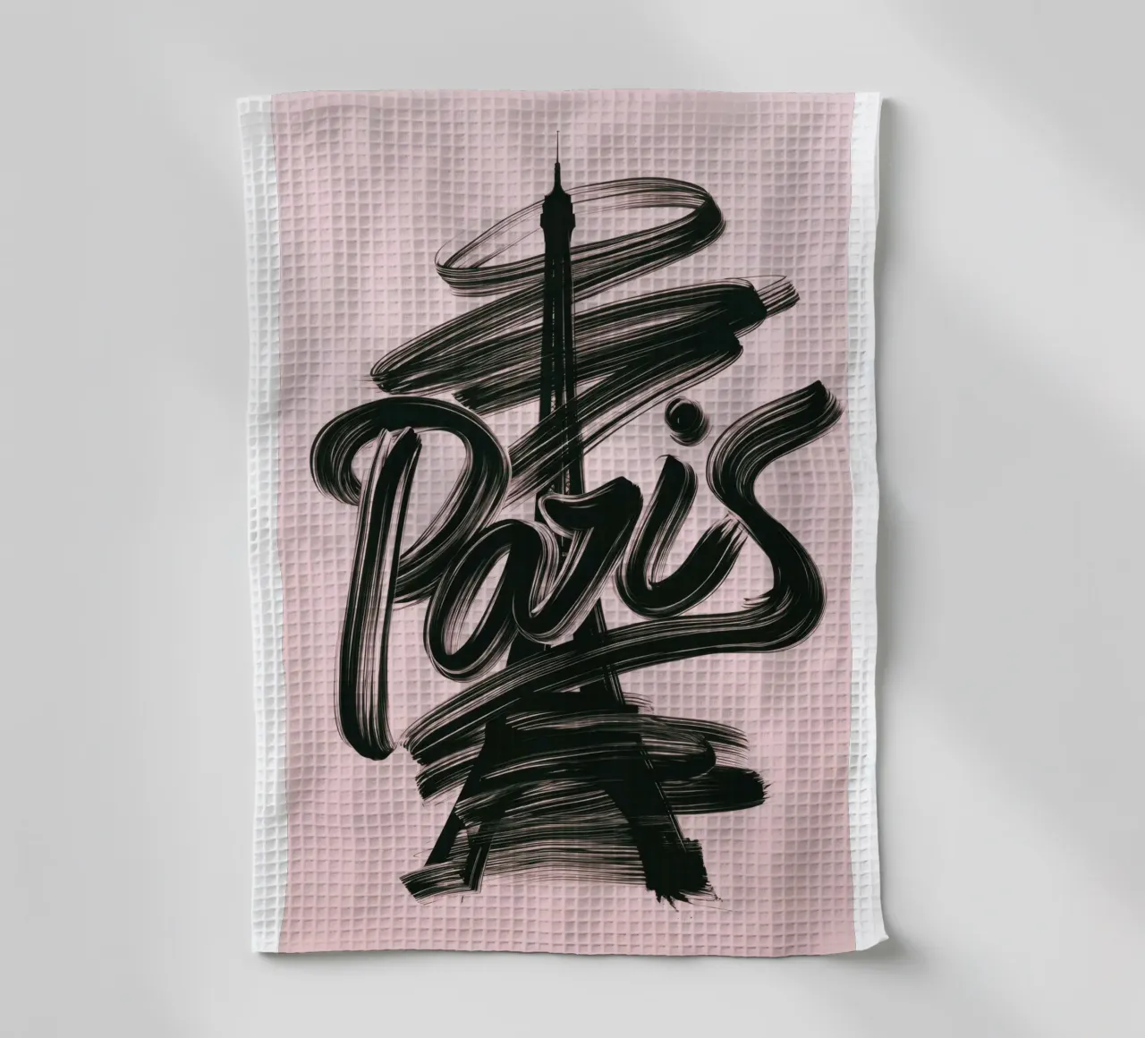 Parigi Torre Eiffel Rosa Poster calligrafico a pennello canovaccio da cucina da Une Affaire de Filles