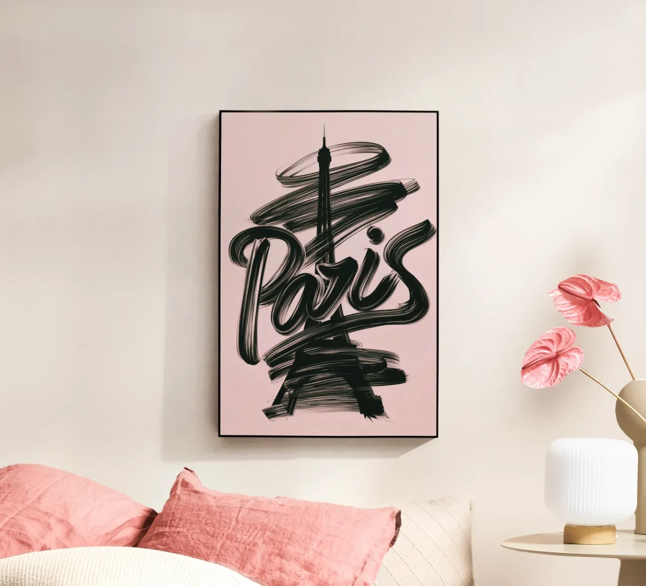 Parigi Torre Eiffel Rosa Poster calligrafico a pennello plexiglass da Une Affaire de Filles