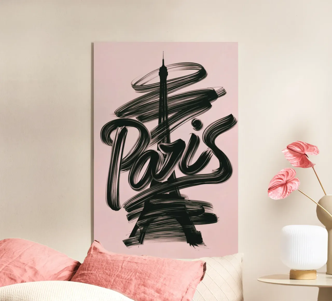 Parigi Torre Eiffel Rosa Poster calligrafico a pennello plexiglass da Une Affaire de Filles