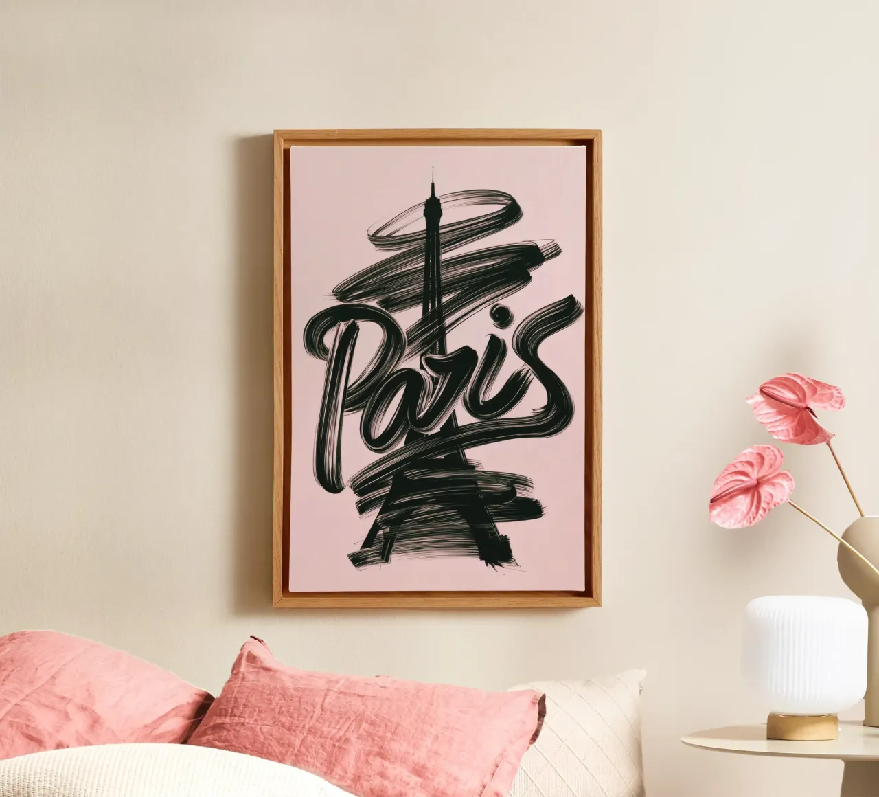 Parigi Torre Eiffel Rosa Poster calligrafico a pennello tela da Une Affaire de Filles