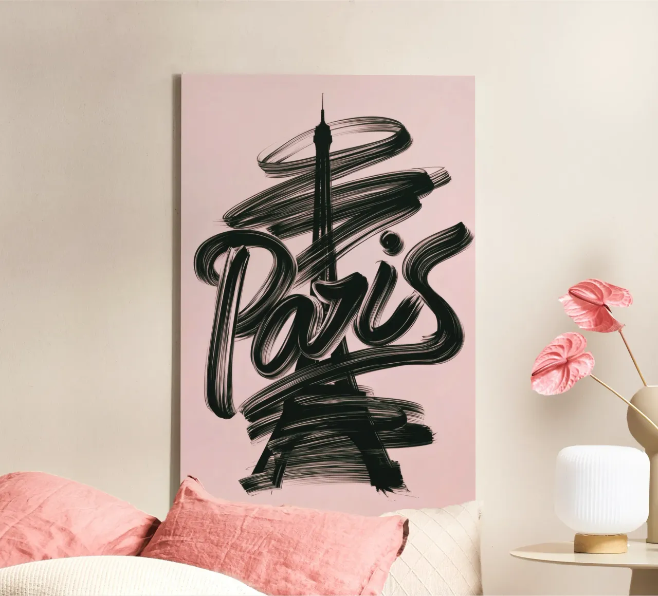 Parigi Torre Eiffel Rosa Poster calligrafico a pennello tela da Une Affaire de Filles