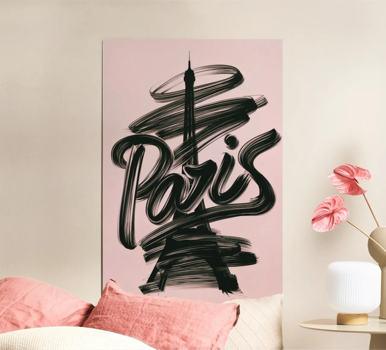 Parigi Torre Eiffel Rosa Poster calligrafico a pennello carta hahnemühle da Une Affaire de Filles