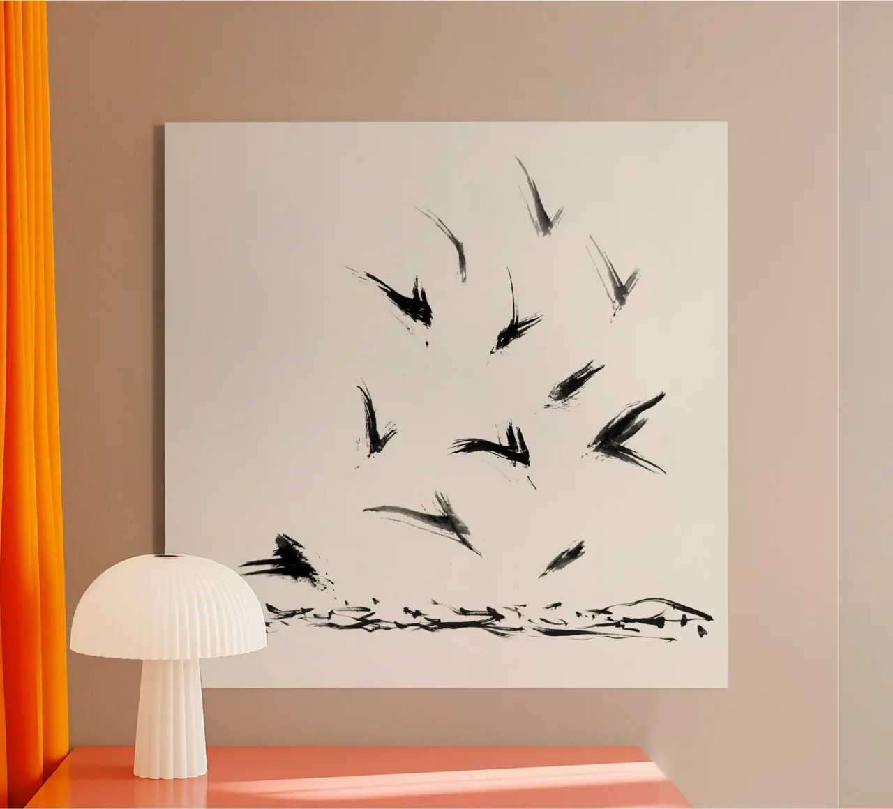 Field Crows | Minimal Ink Brushstroke Abstract plexiglass da sabidussi