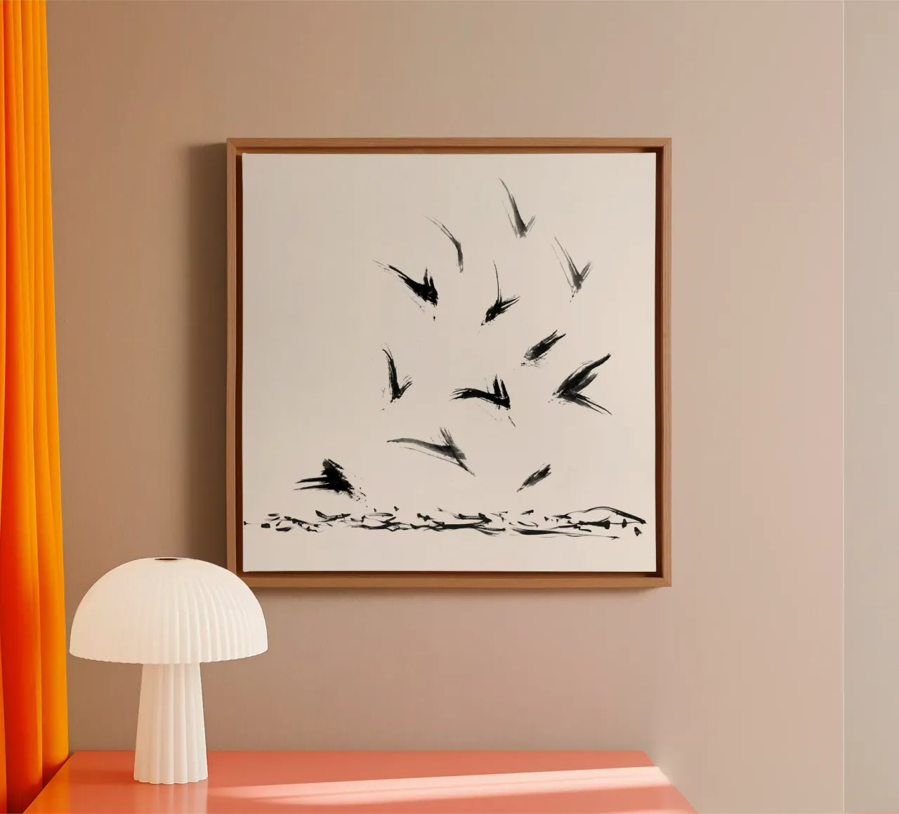 Field Crows | Minimal Ink Brushstroke Abstract canvas van sabidussi