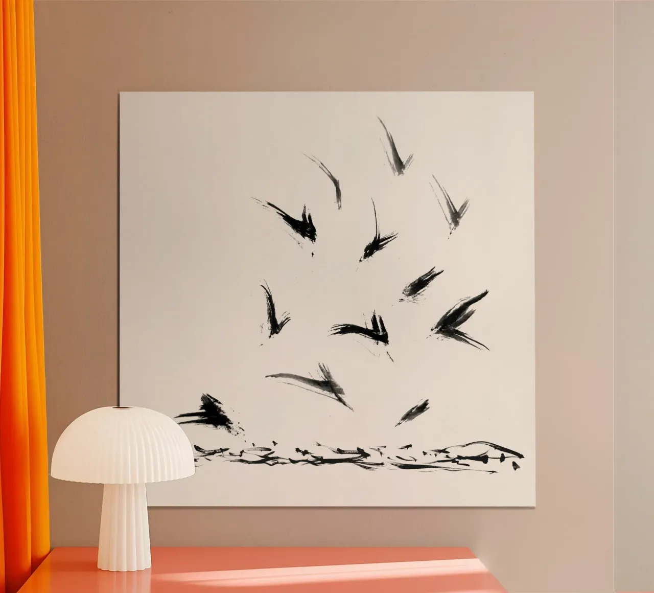 Field Crows | Minimal Ink Brushstroke Abstract poster con telaio in alluminio da sabidussi