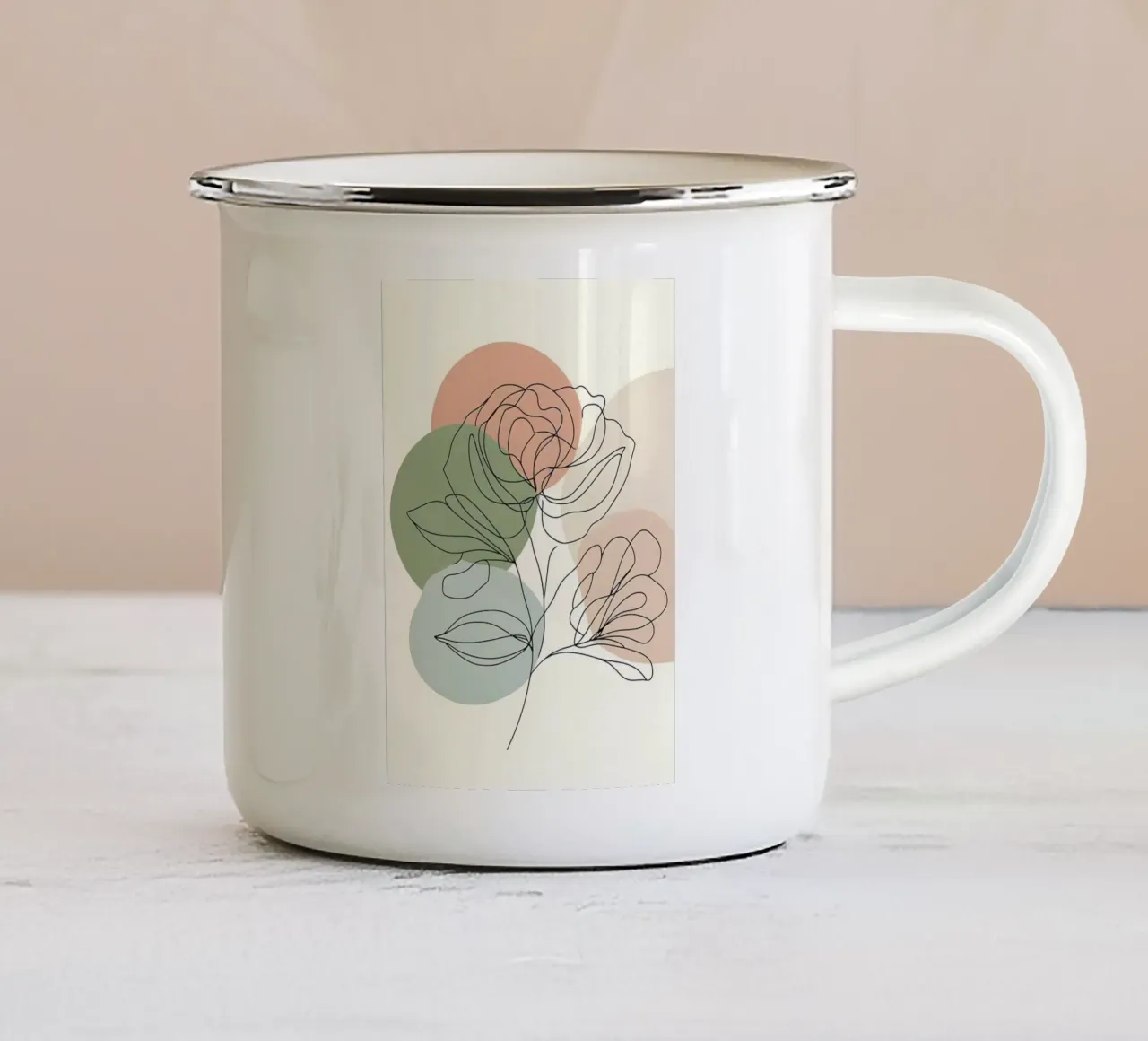 Illustrazione di linea d'arte minimalista di fiori di rosa tazza in smalto da Bloom And Brush