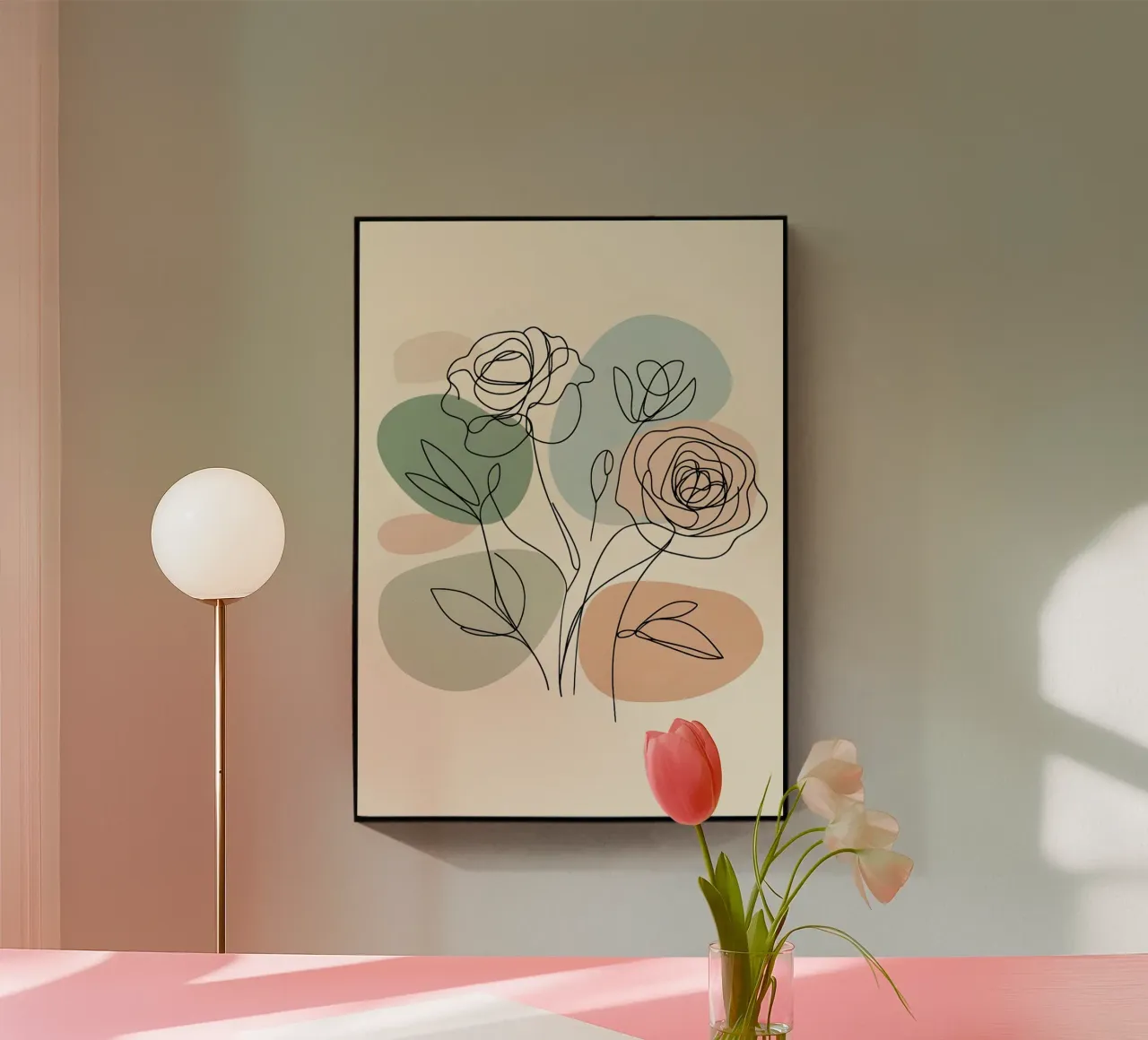 Line art minimalista di un fiore di rosa plexiglass da Bloom And Brush