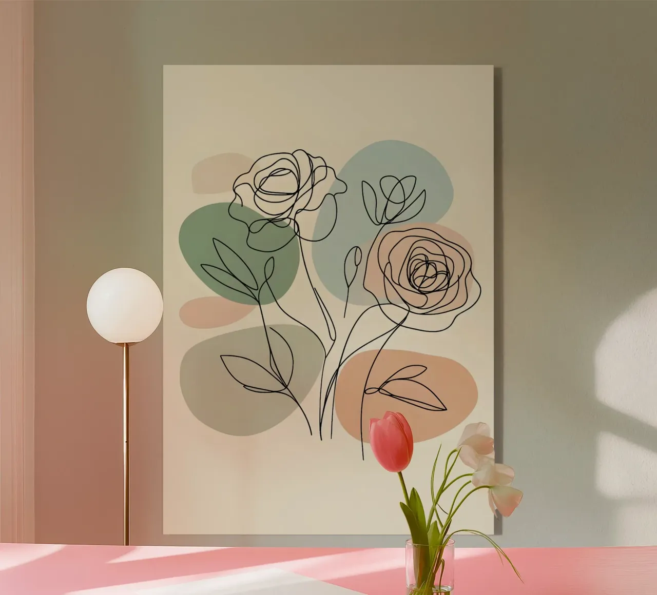 Line art minimalista di un fiore di rosa plexiglass da Bloom And Brush