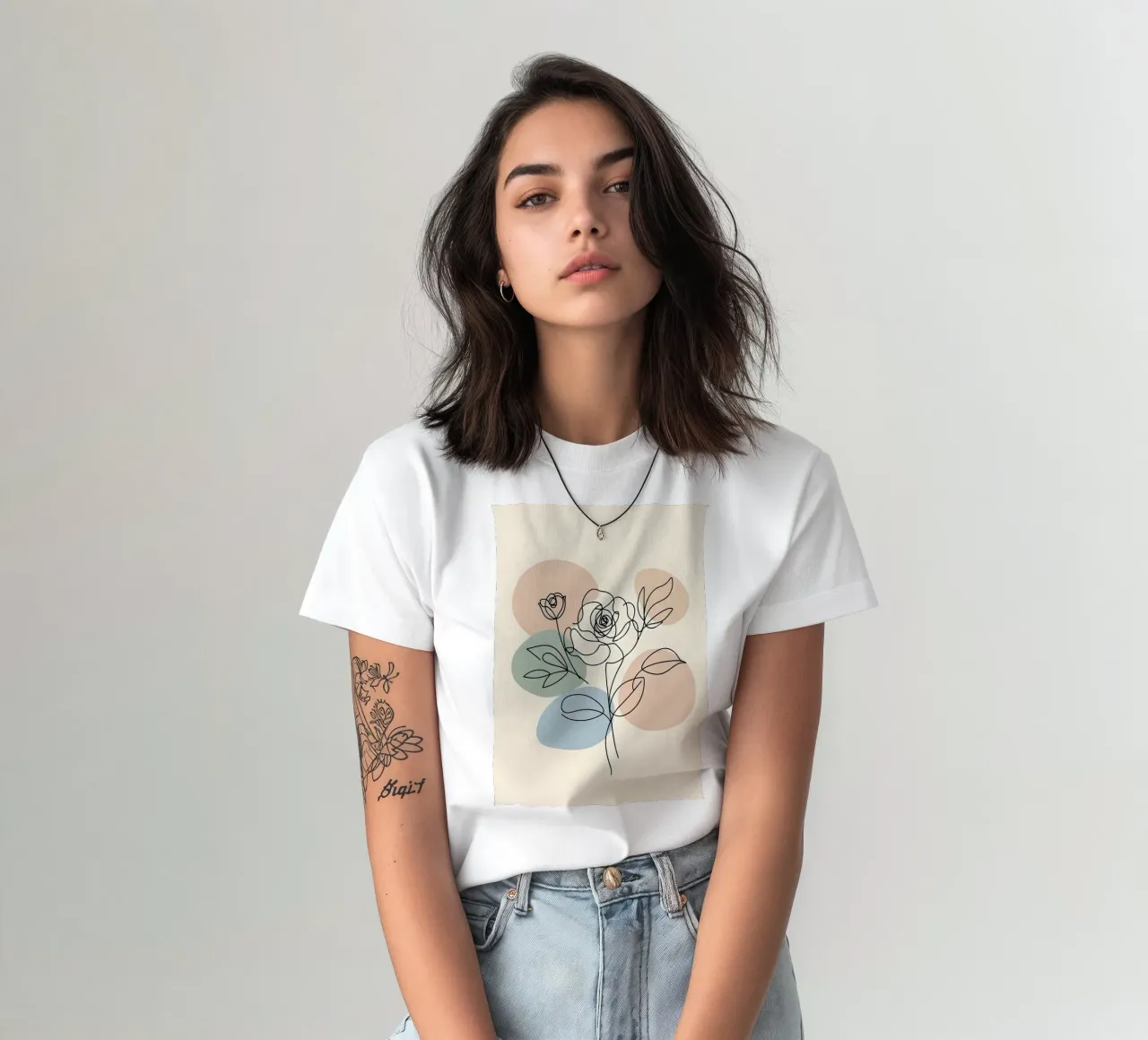 Line art minimalista di un fiore di rosa t-shirt da Bloom And Brush