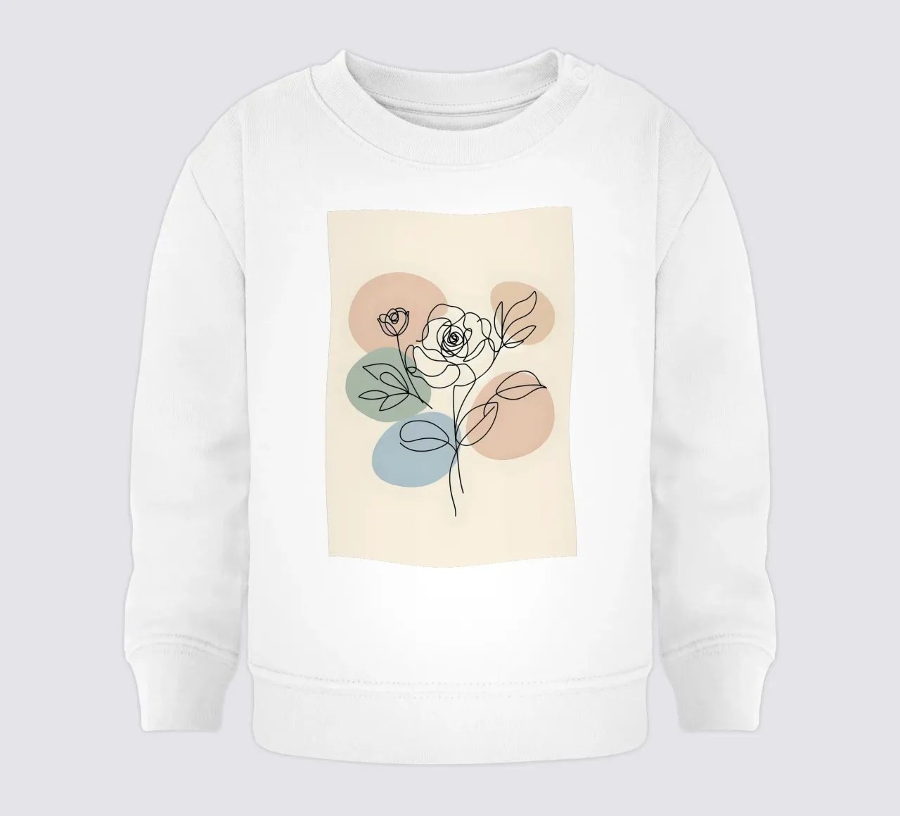 Line art minimalista di un fiore di rosa felpa neonato da Bloom And Brush