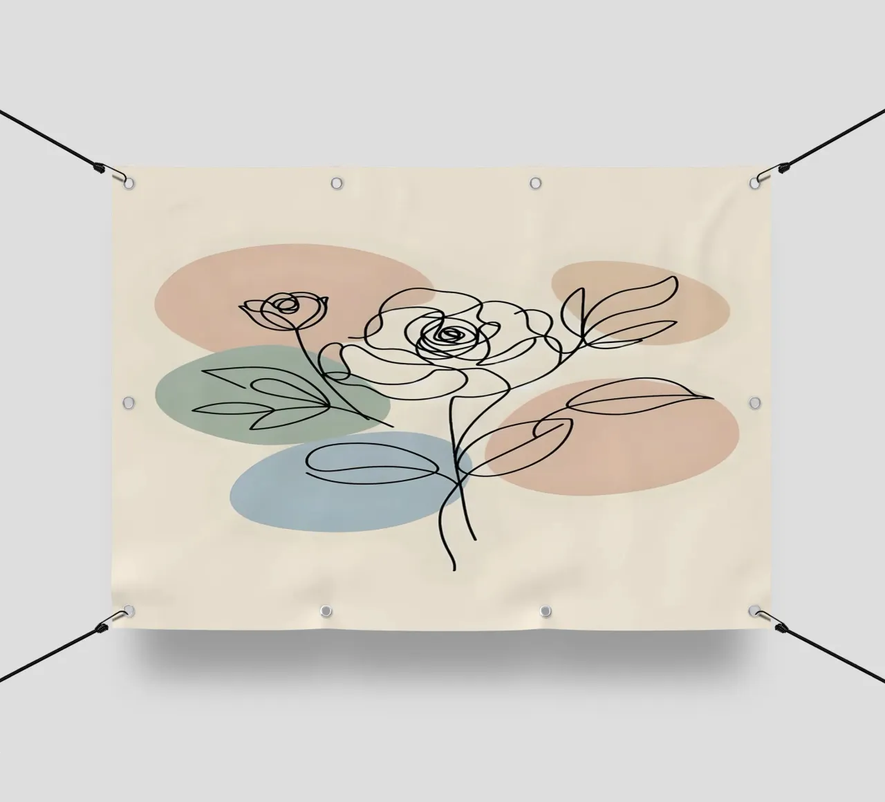 Line art minimalista di un fiore di rosa telo in pvc da Bloom And Brush