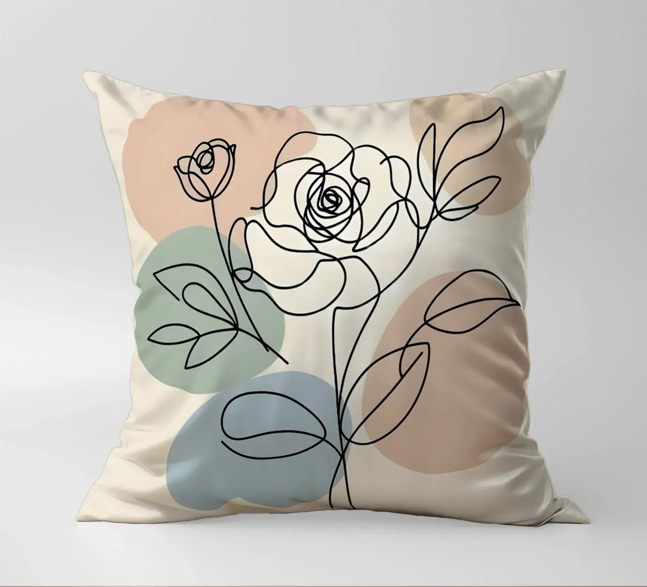 Line art minimalista di un fiore di rosa cuscino da Bloom And Brush