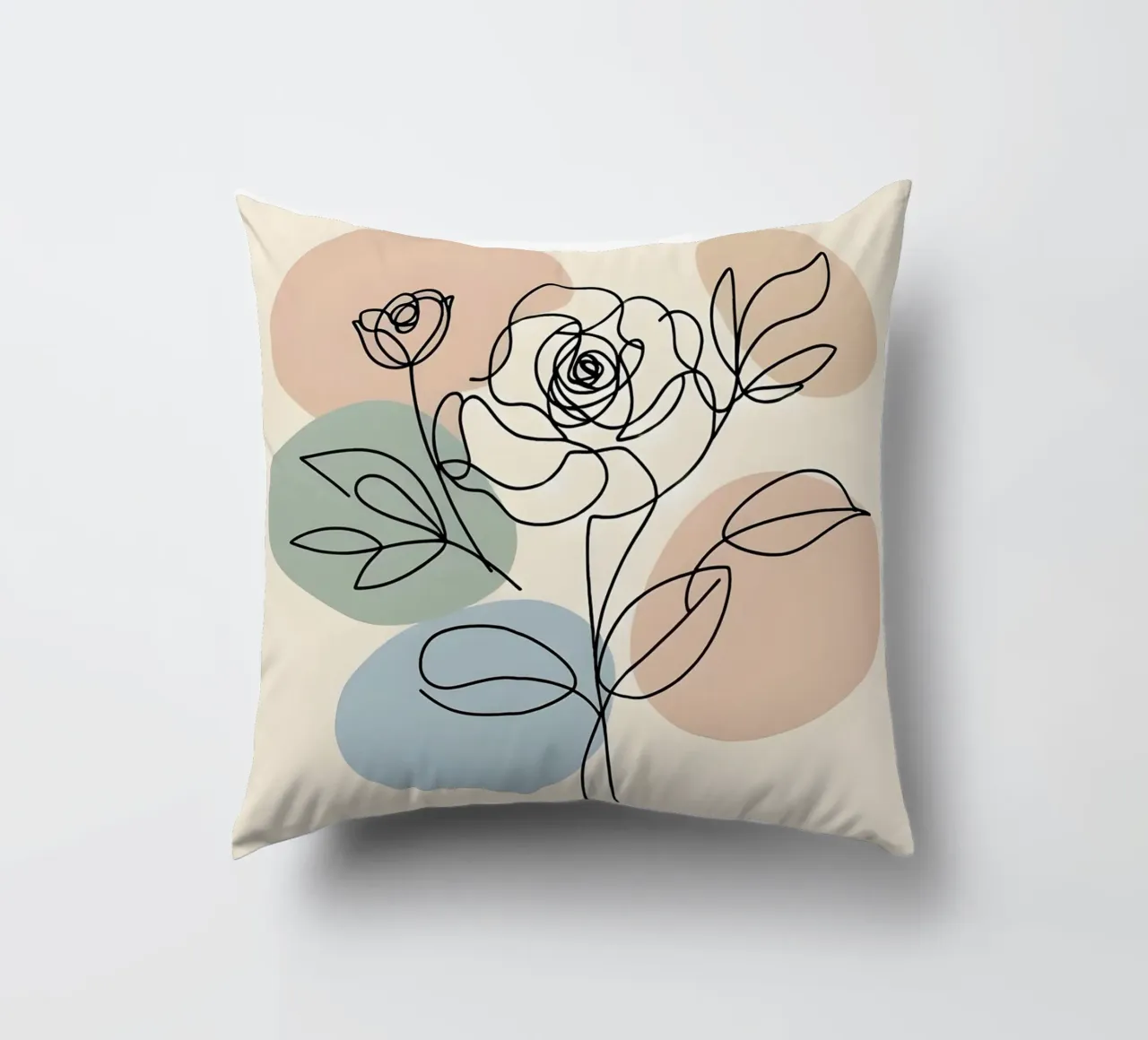 Line art minimalista di un fiore di rosa cuscino da Bloom And Brush