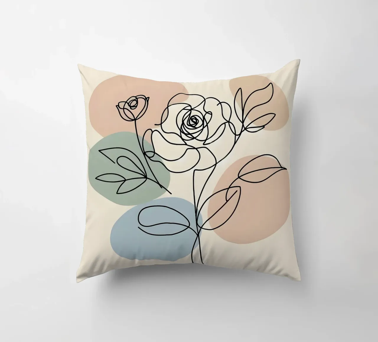 Line art minimalista di un fiore di rosa cuscino da Bloom And Brush