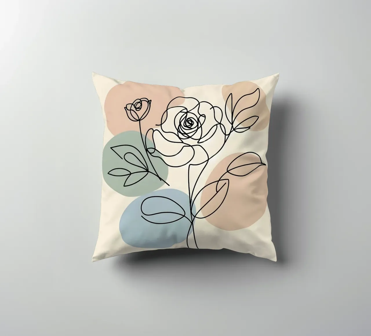 Line art minimalista di un fiore di rosa cuscino da Bloom And Brush
