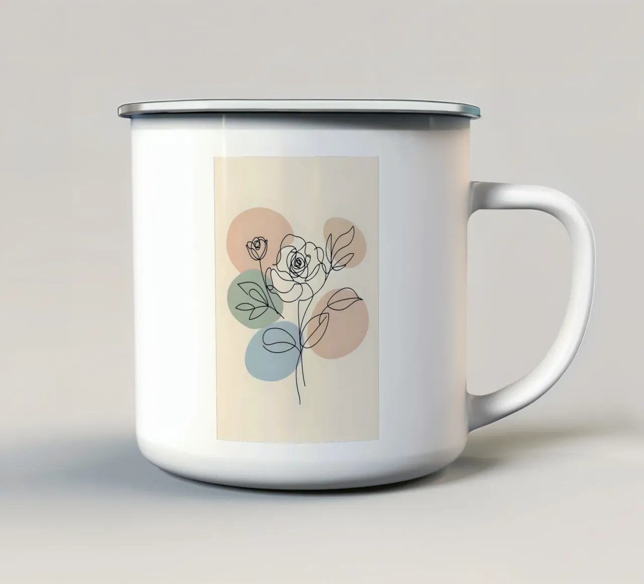 Line art minimalista di un fiore di rosa tazza in smalto da Bloom And Brush