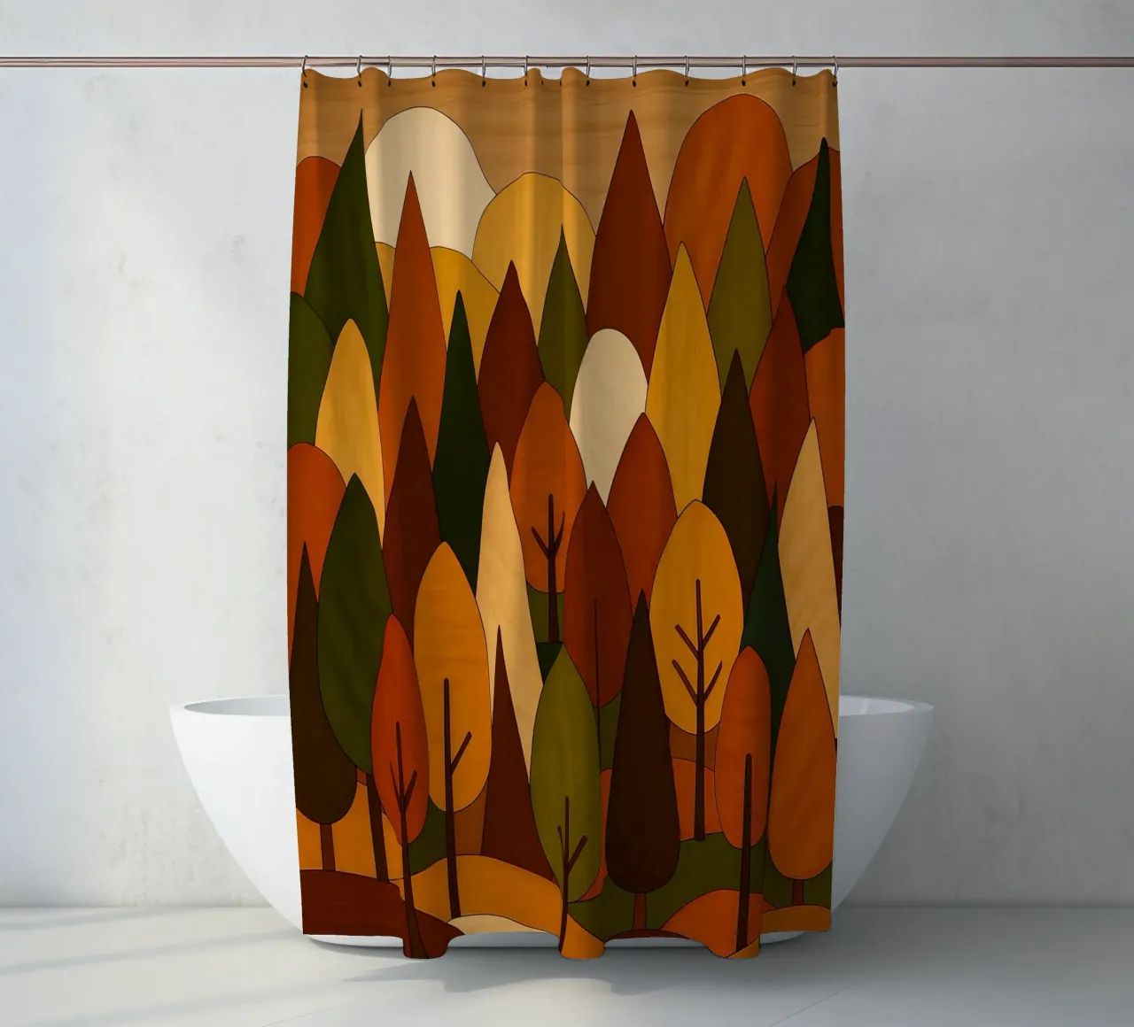 Foresta minimalista in autunno tenda da doccia da ARTOMATIC