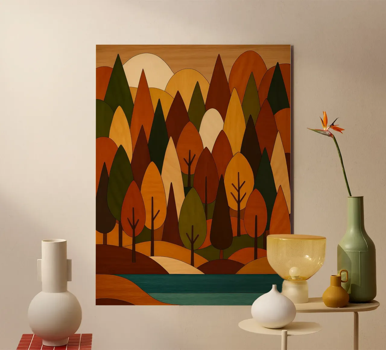 Foresta minimalista in autunno alluminio dibond da ARTOMATIC