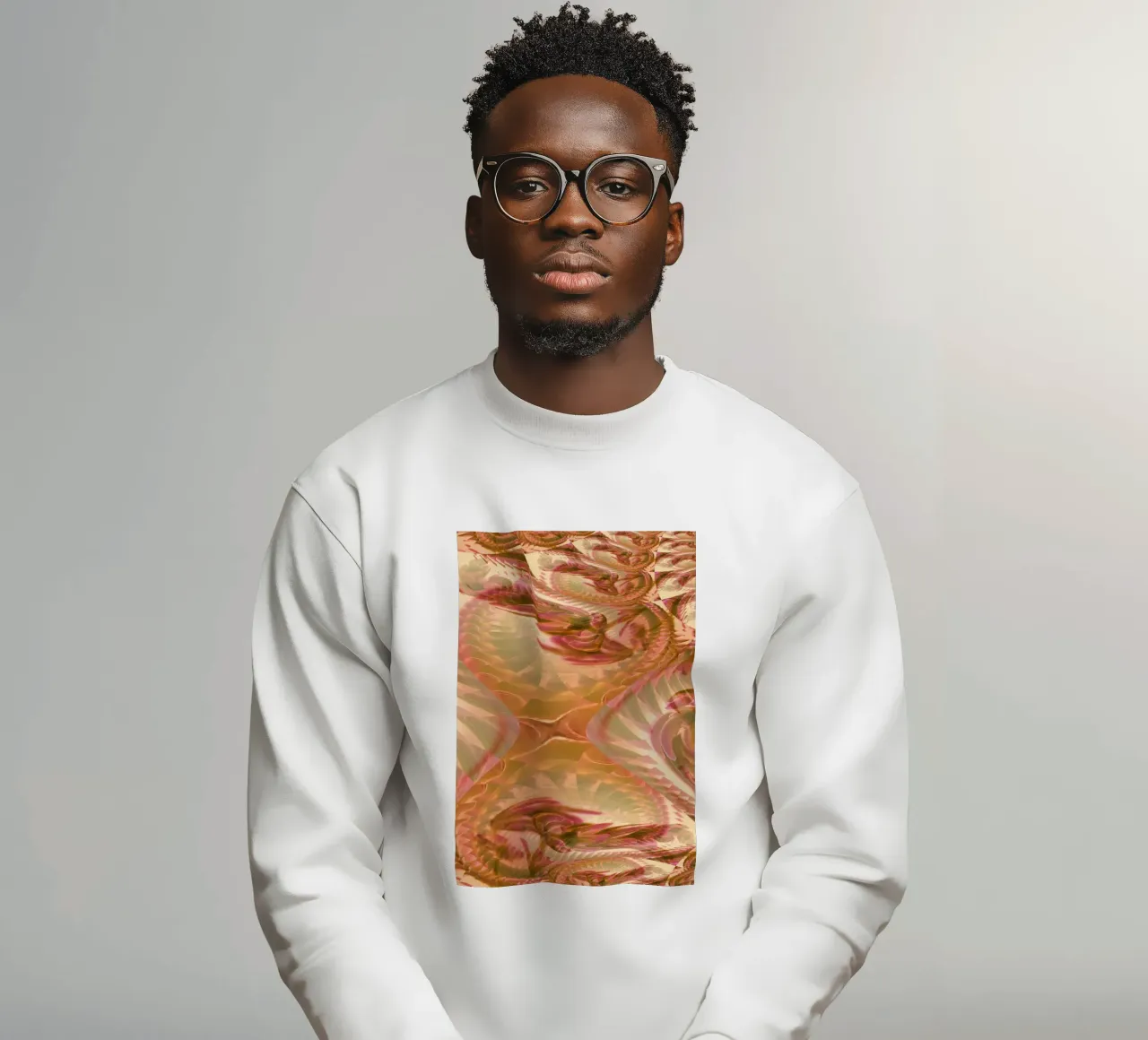 Abstract dynamisch bloemenpatroon in oranje, roze, wit sweatshirt van Something for you