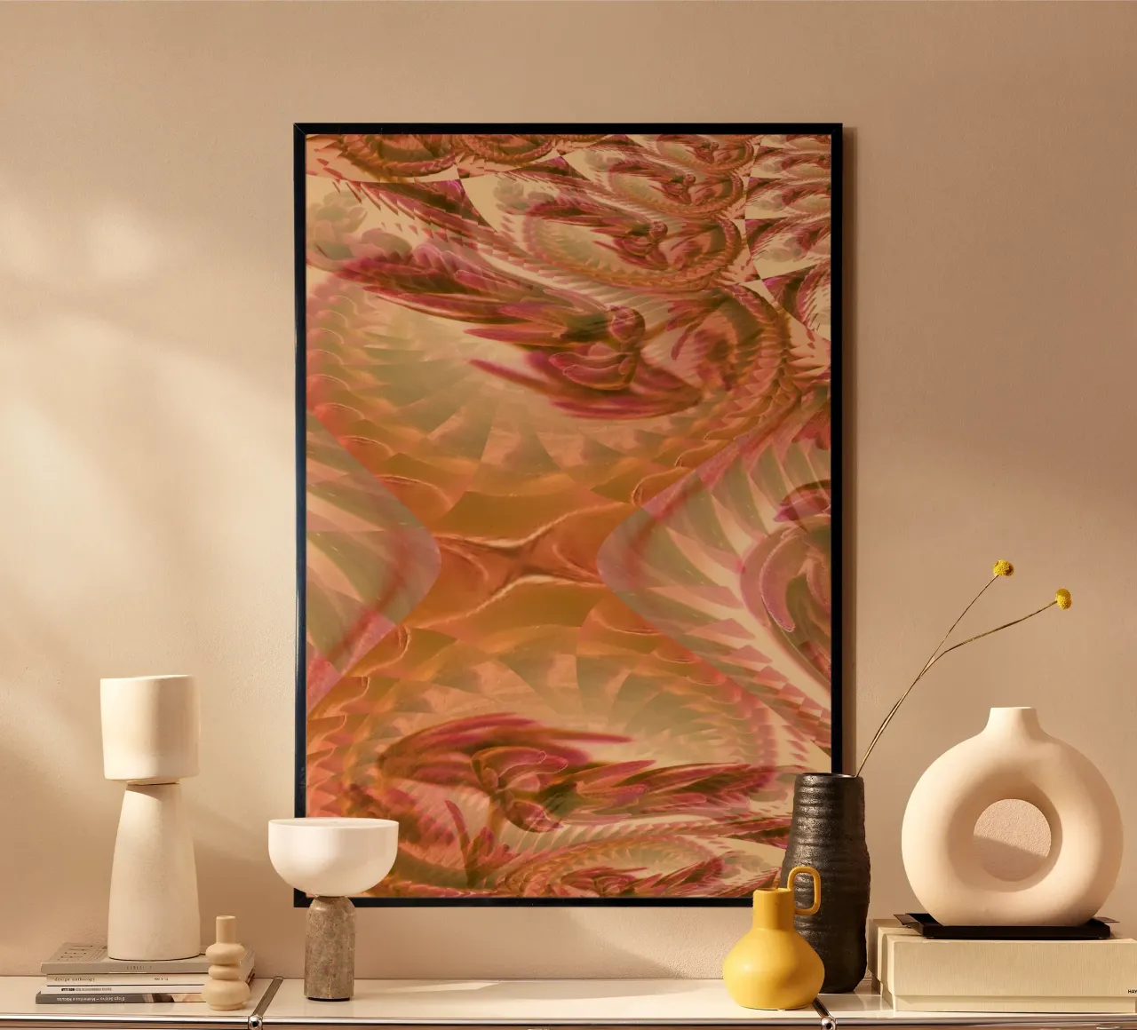 Motif floral abstrait dynamique en orange, rose, blanc poster de Something for you