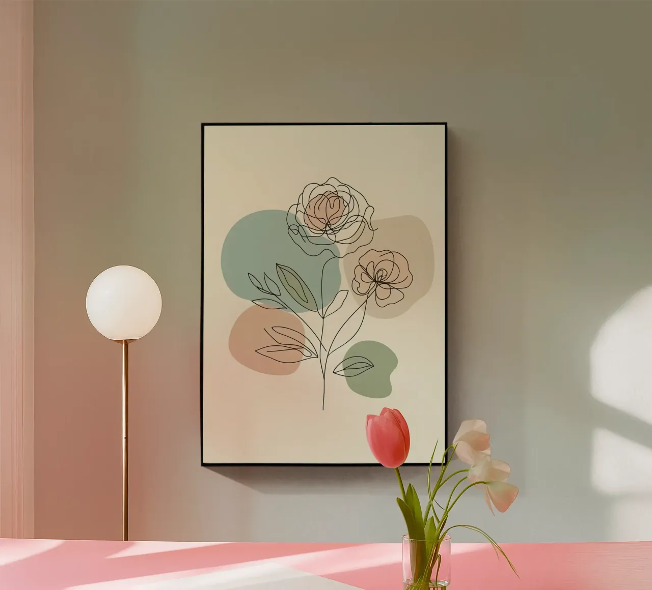 Line art minimalista di un fiore di rosa plexiglass da Bloom And Brush