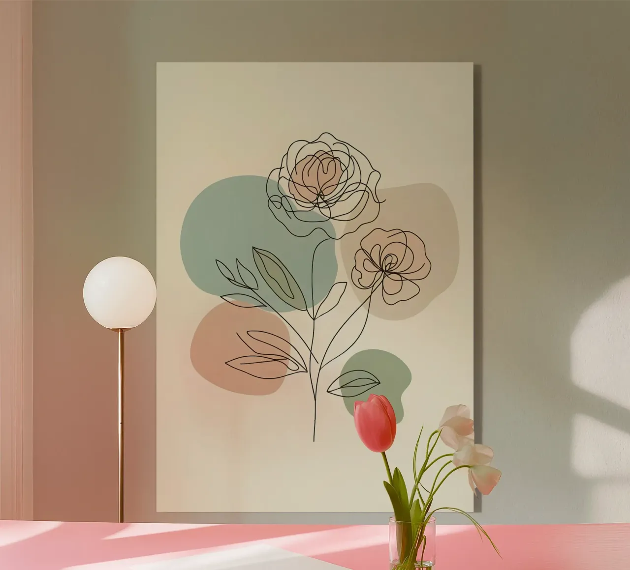 Line art minimalista di un fiore di rosa plexiglass da Bloom And Brush