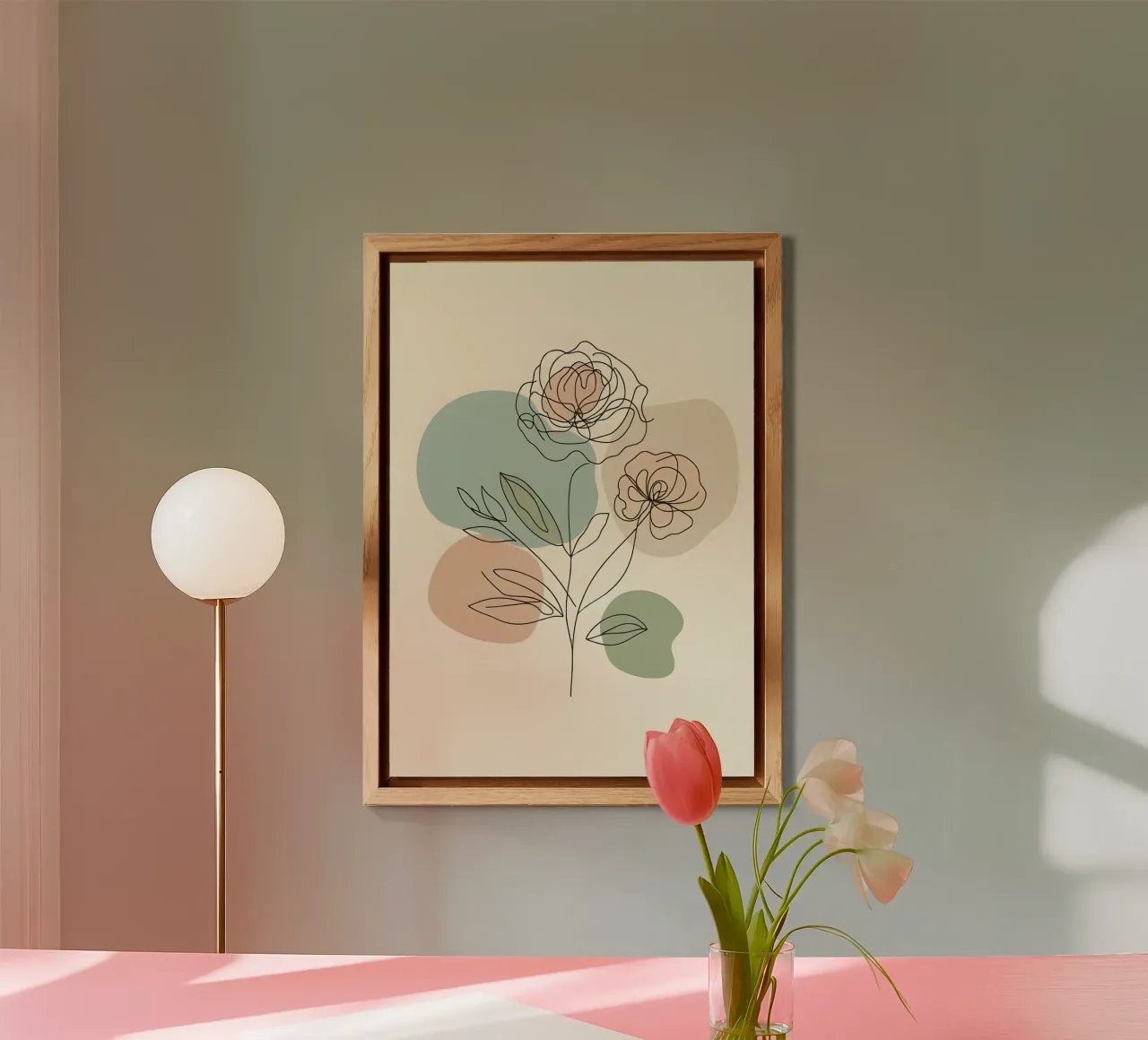 Line art minimalista di un fiore di rosa alluminio dibond da Bloom And Brush