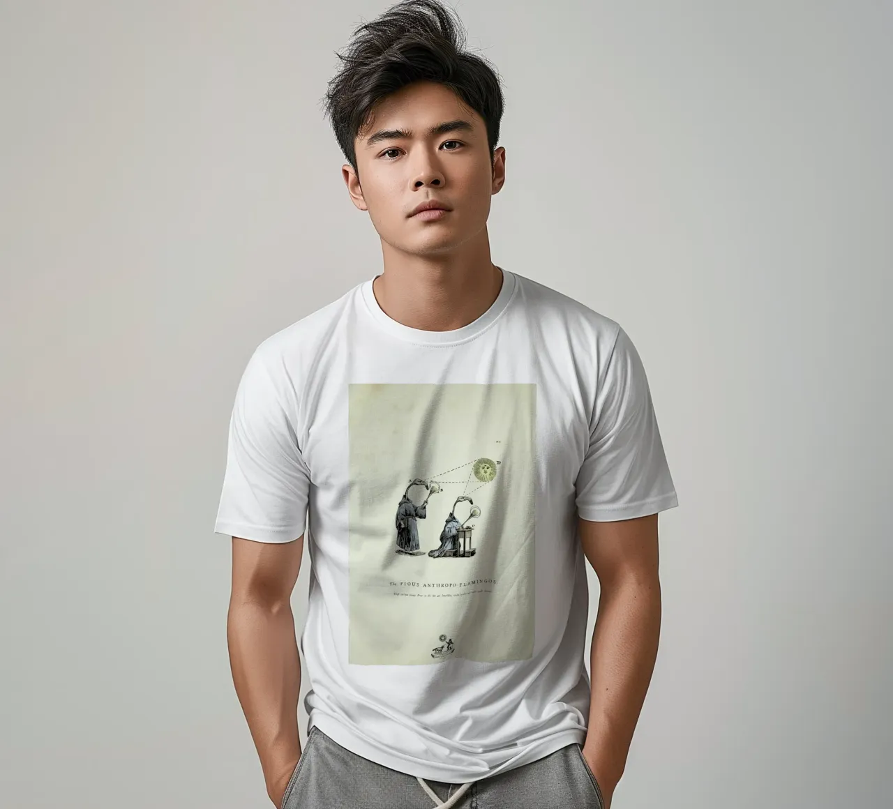 The pious anthropo-flamingos t-shirt da Matteo Morelli