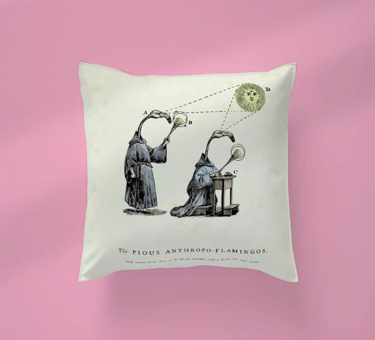 The pious anthropo-flamingos cuscino da Matteo Morelli