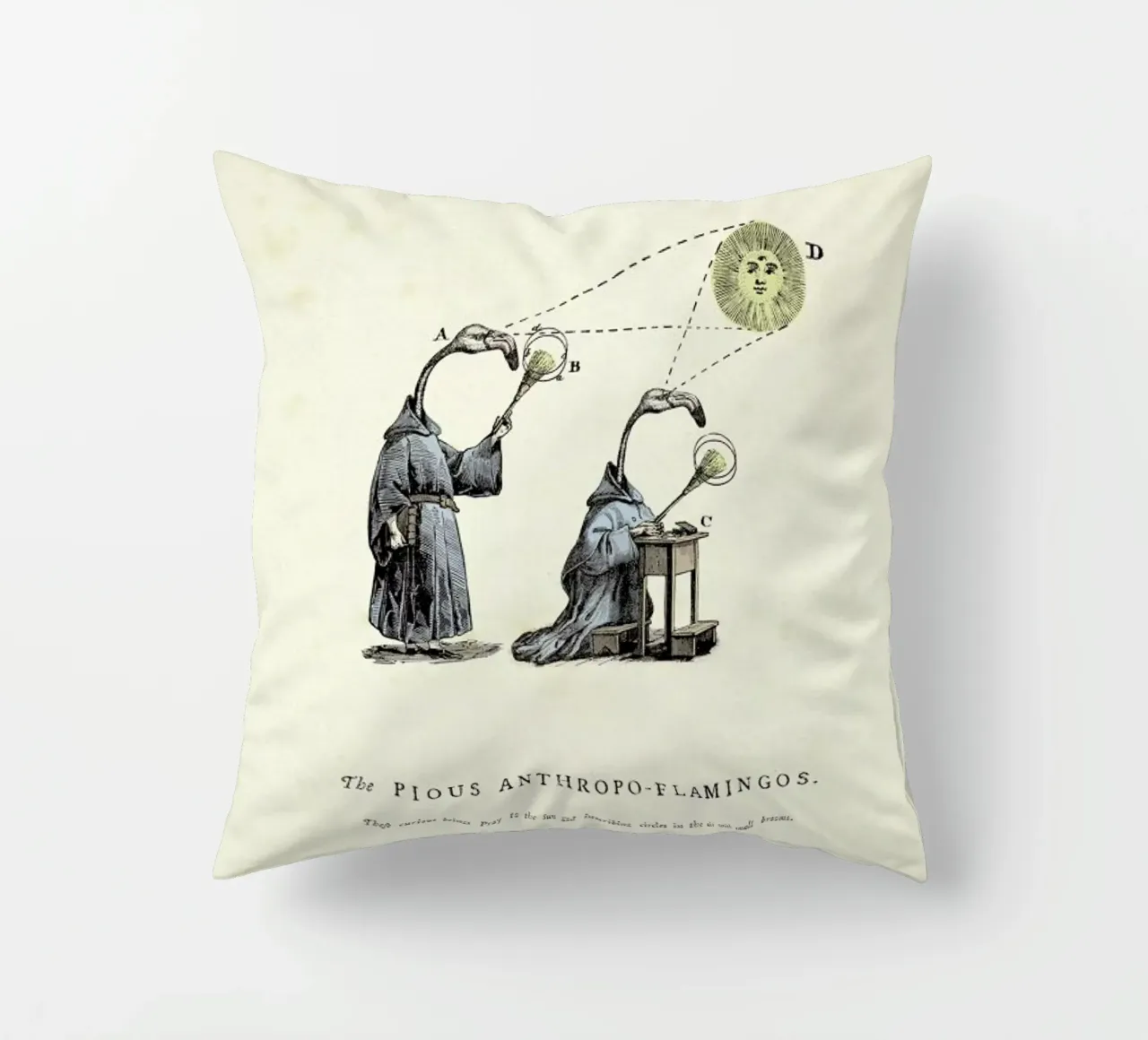 The pious anthropo-flamingos cuscino da Matteo Morelli
