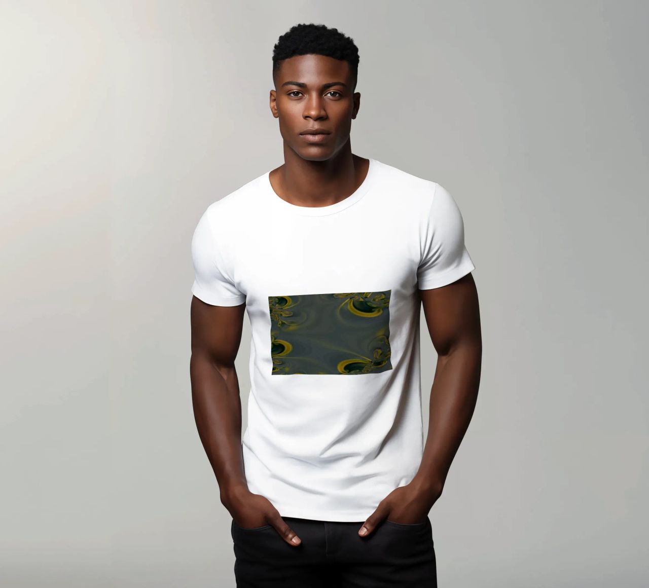 Abstract dynamic pattern in blue and yellow. t-shirt by Something for you