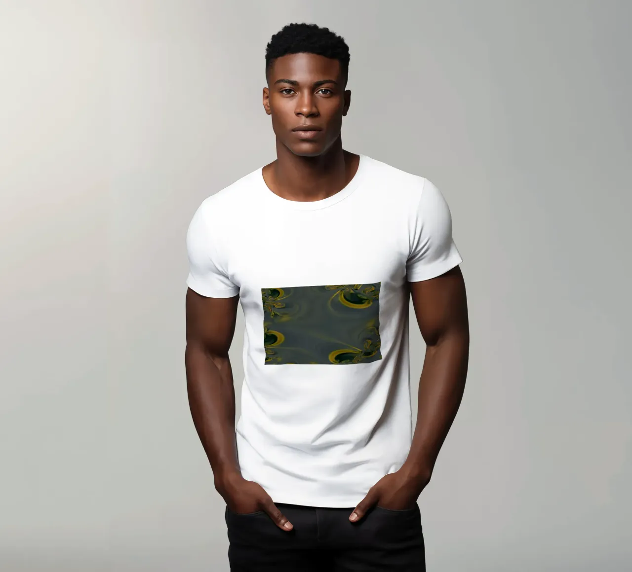 Abstraktes dynamisches Muster in blau und gelb. T-Shirt von Something for you