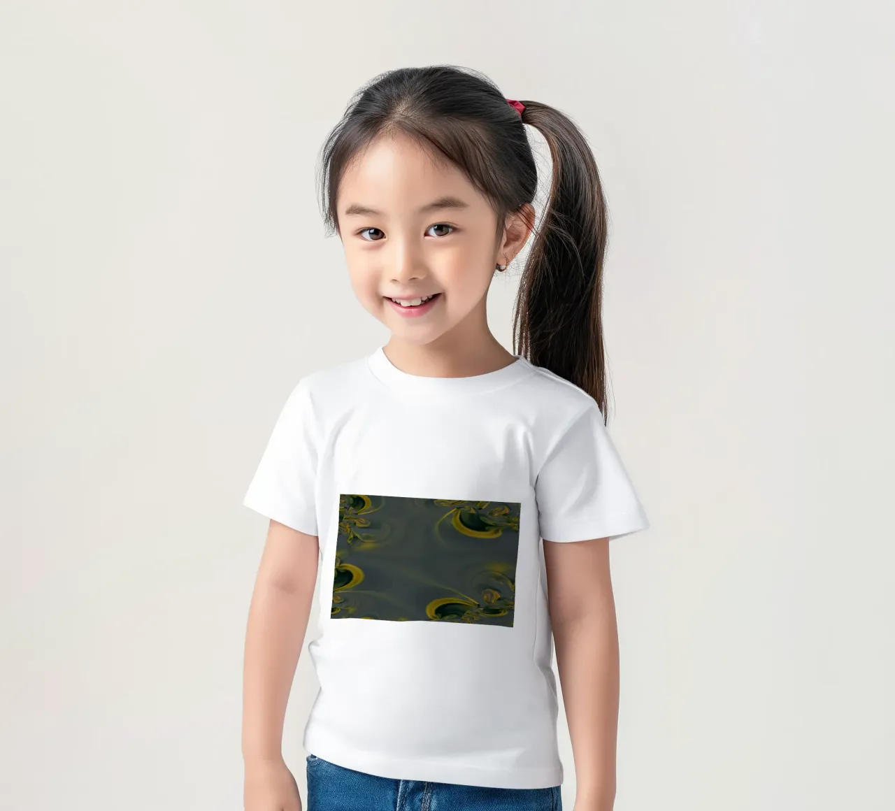 Abstract dynamisch patroon in blauw en geel. kinder t-shirt van Something for you