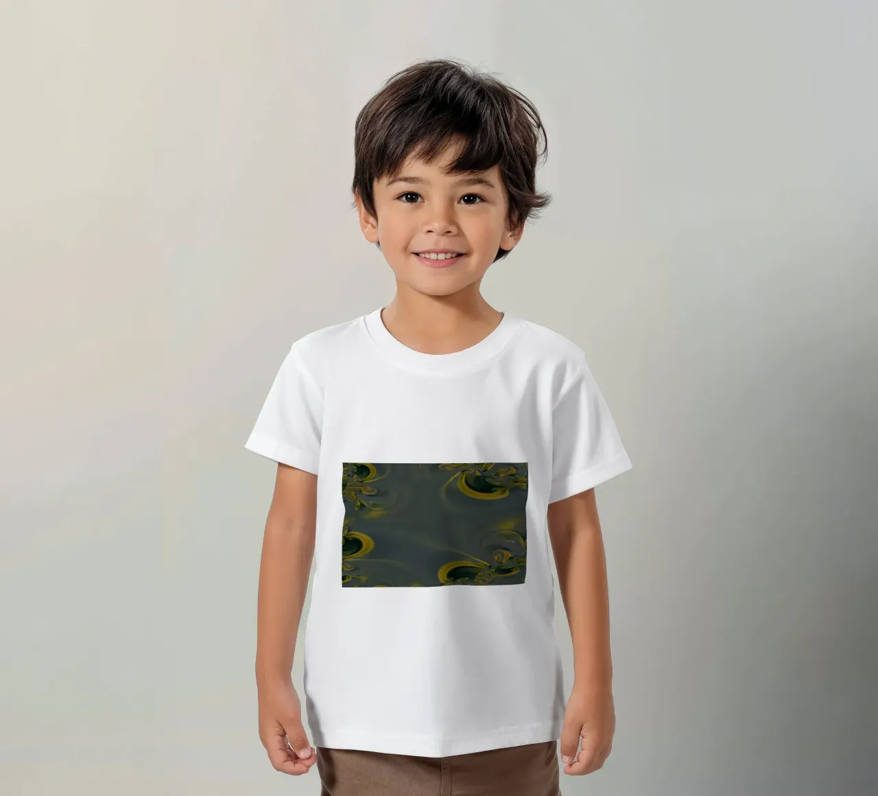 Abstract dynamisch patroon in blauw en geel. kinder t-shirt van Something for you