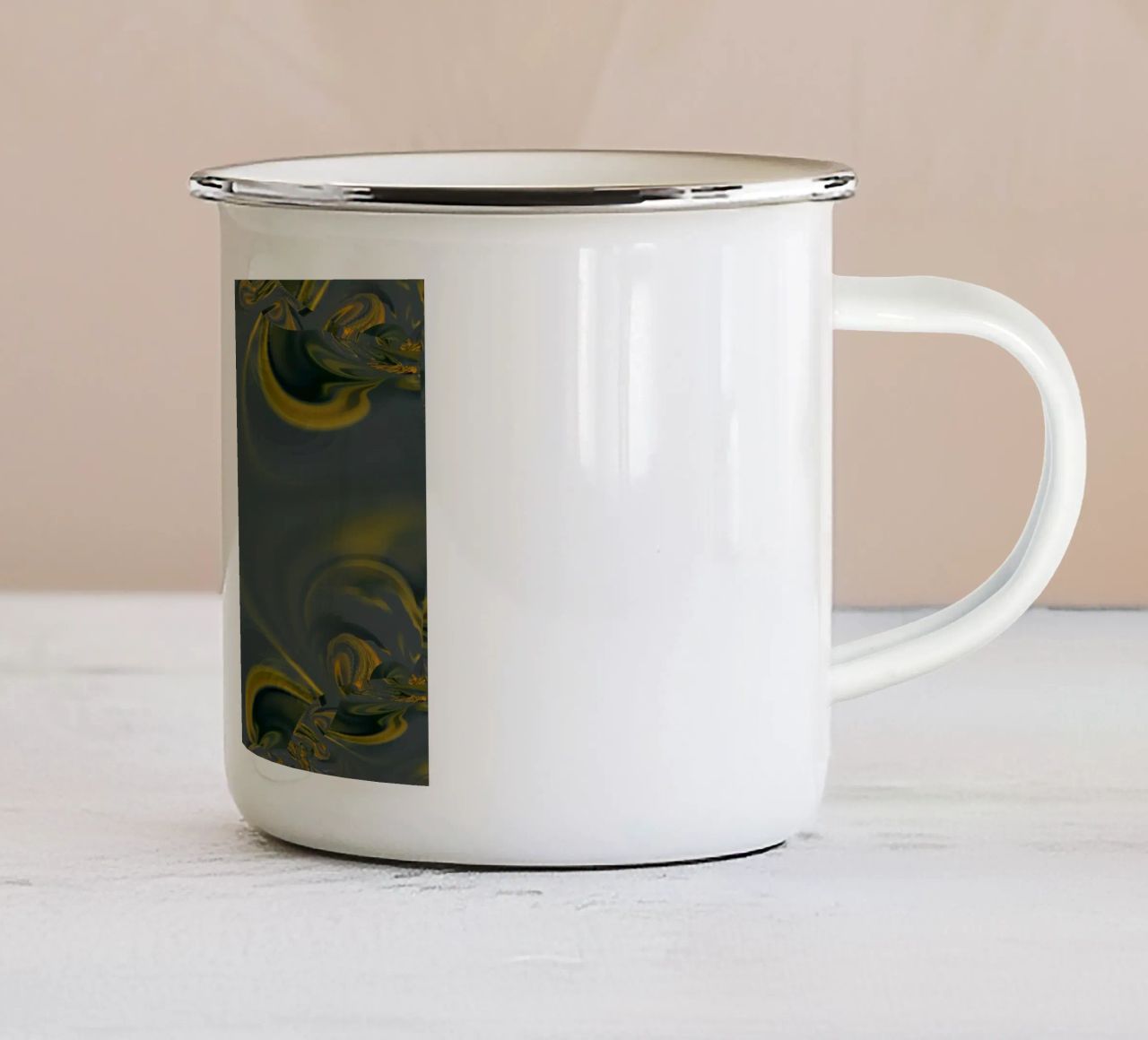 Abstract dynamisch patroon in blauw en geel. emaille mok van Something for you