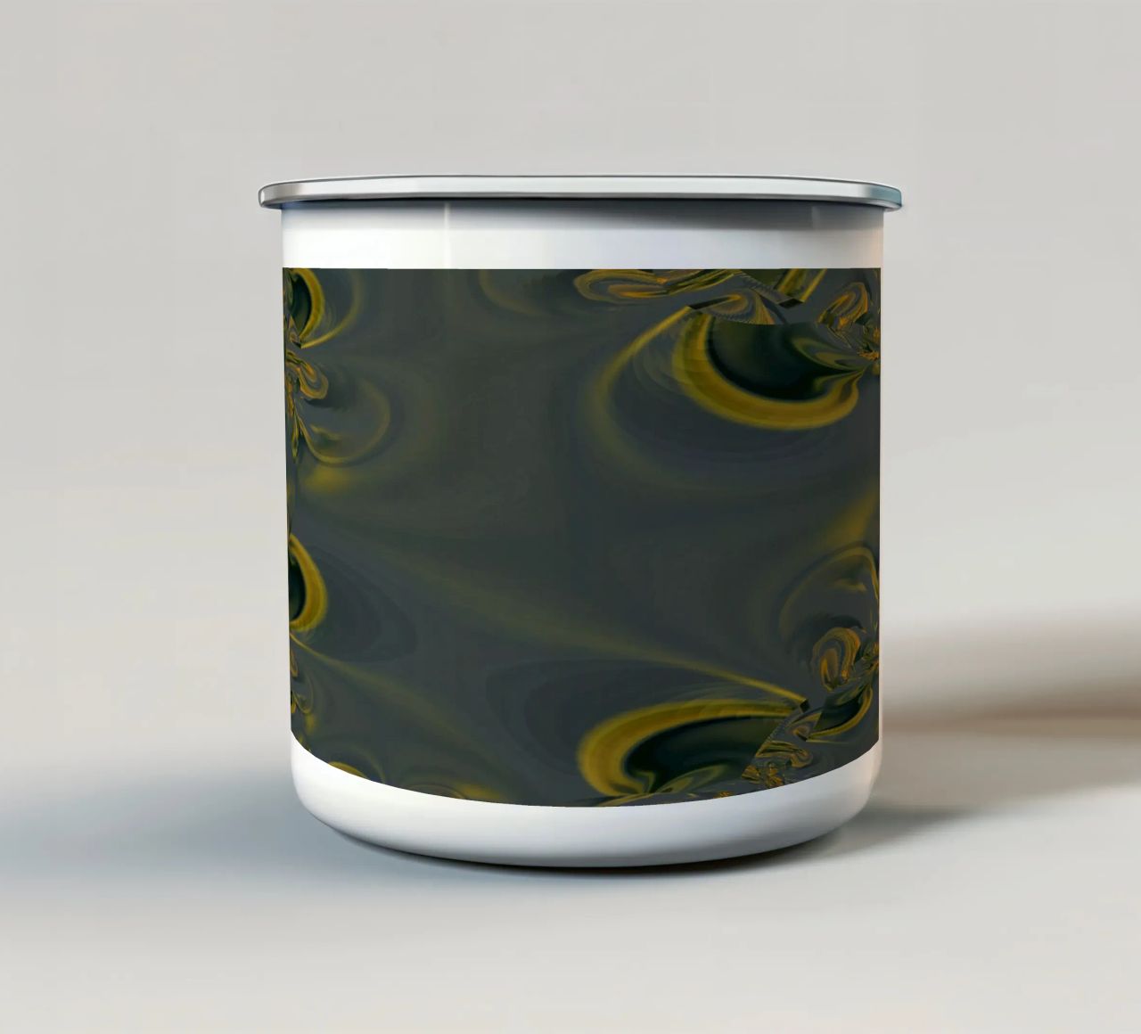 Abstract dynamisch patroon in blauw en geel. emaille mok van Something for you
