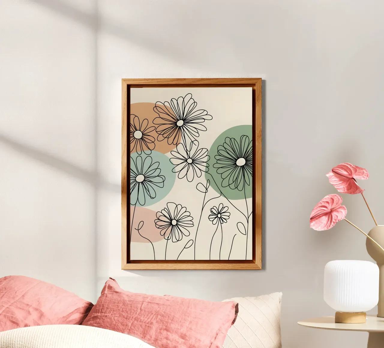 Line art minimalista di fiori di margherita alluminio dibond da Bloom And Brush