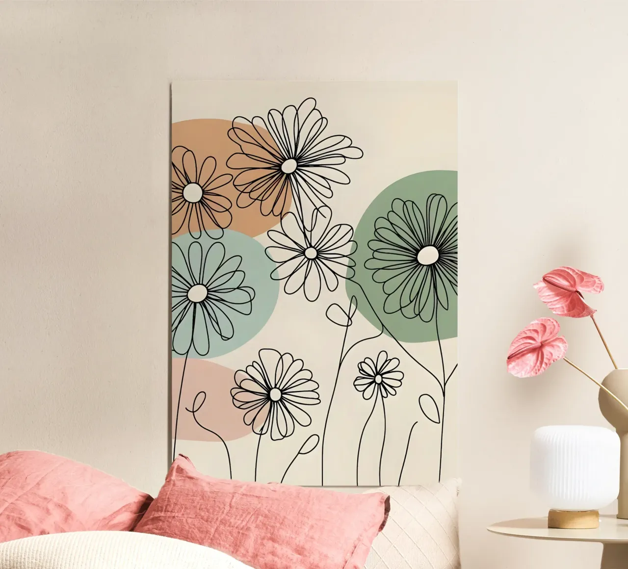 Line art minimalista di fiori di margherita alluminio dibond da Bloom And Brush