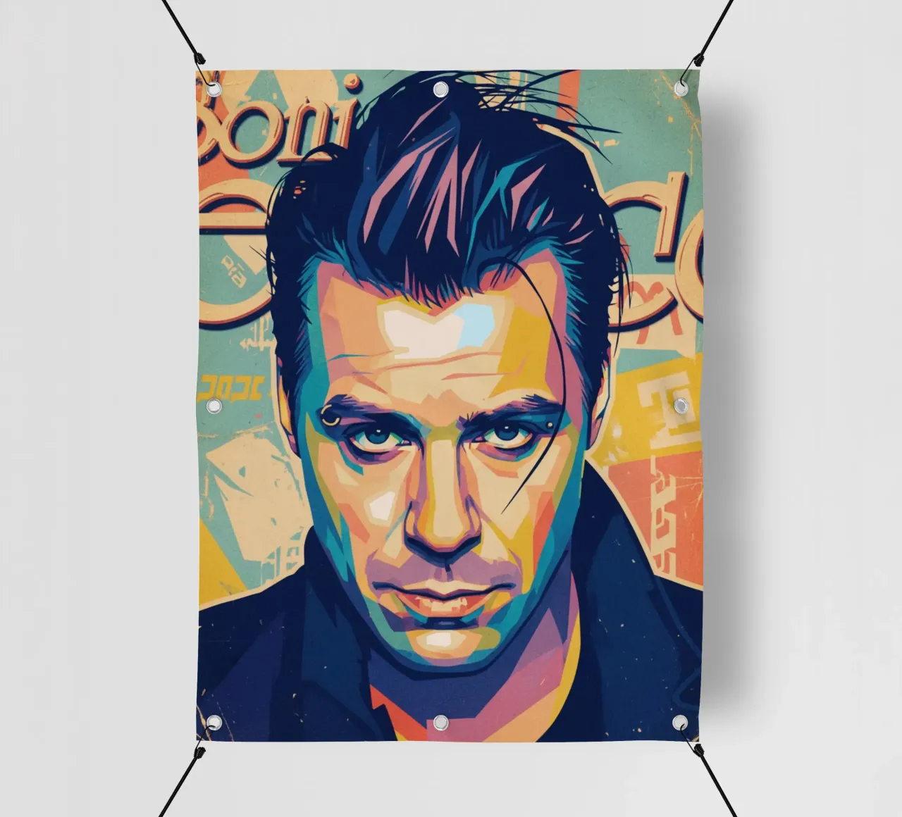 Till Lindemann ritratto pop art telo in pvc da Hantamrata