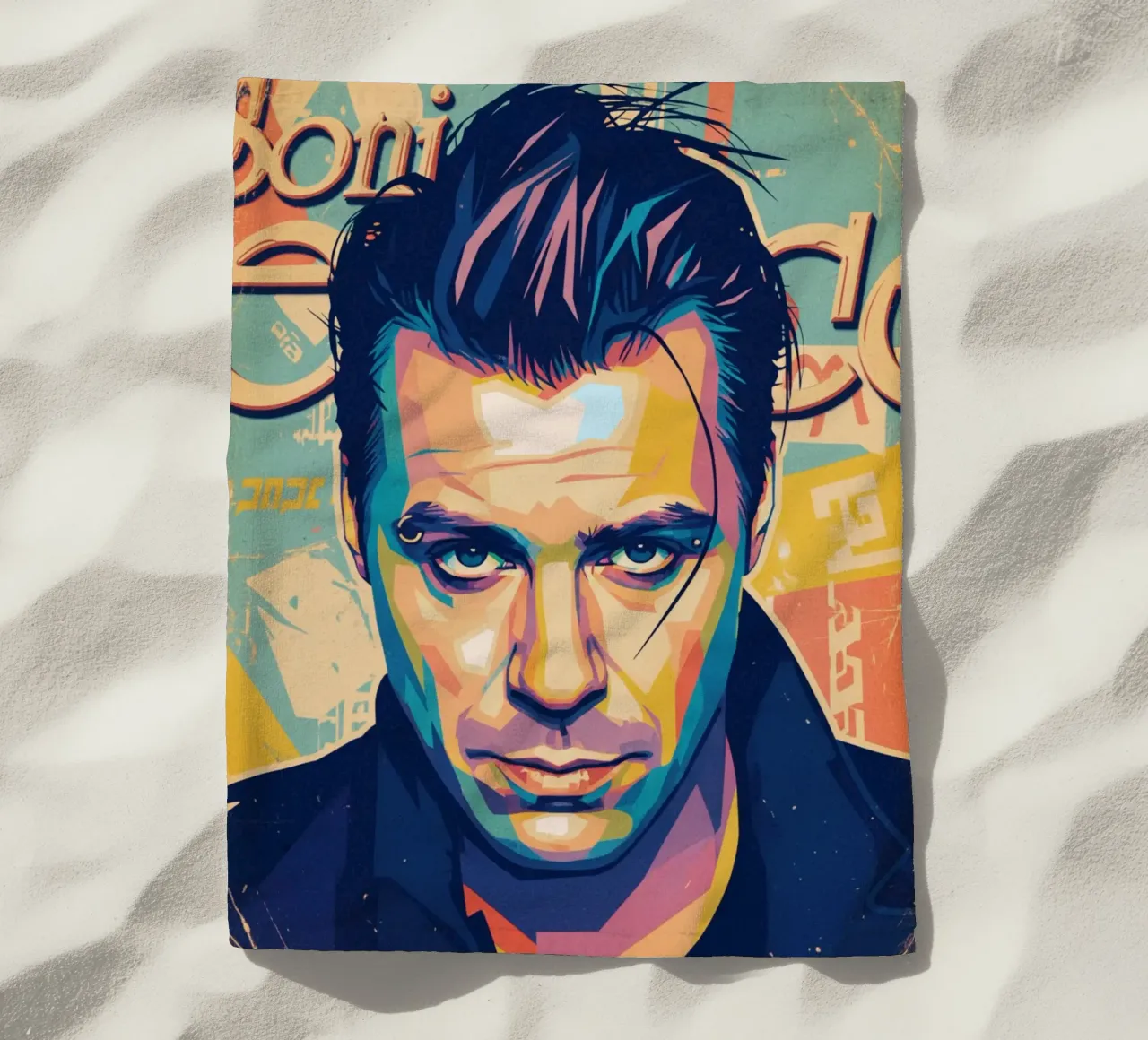 Till Lindemann ritratto pop art telo mare da Hantamrata